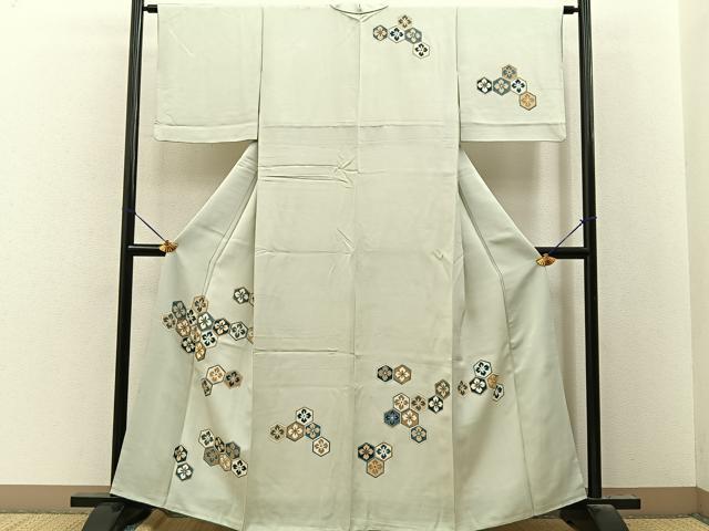 平和屋着物■訪問着 刺繍 亀甲花文 金彩 正絹 逸品 BAAY8245hj