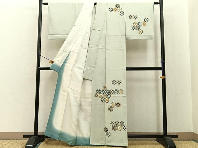 平和屋着物■訪問着 刺繍 亀甲花文 金彩 正絹 逸品 BAAY8245hj