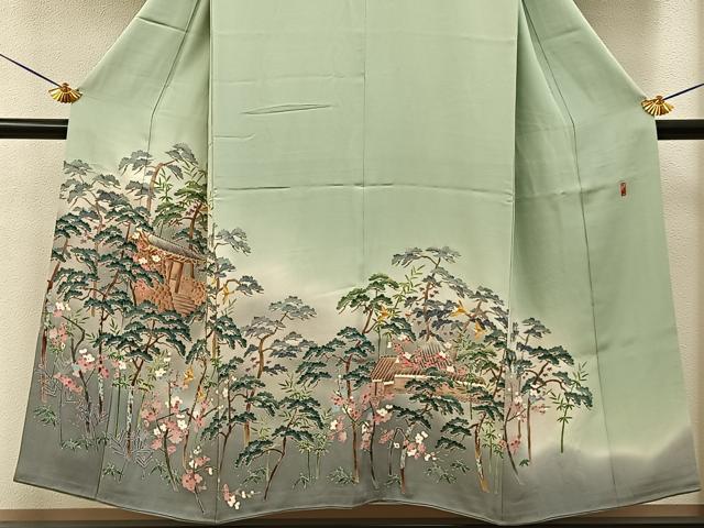 平和屋着物●本加賀友禅作家 寺莿新一 色留袖 松竹梅 飛鳥風景文 暈し染め 正絹 逸品 BAAY8255hj