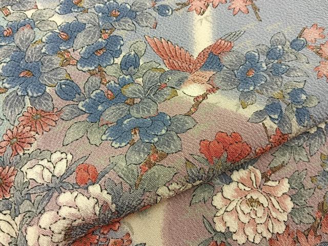 平和屋着物■上質な小紋 花鳥文 金彩 鬼しぼ縮緬 正絹 逸品 BAAY8261hj