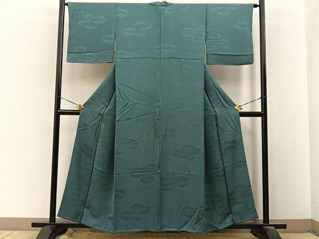 平和屋着物■上質な色無地 雲隠れ笹地紋 柳煤竹色 正絹 逸品 BAAY8291hj