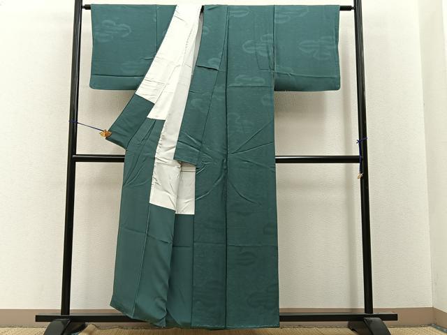 平和屋着物■上質な色無地 雲隠れ笹地紋 柳煤竹色 正絹 逸品 BAAY8291hj