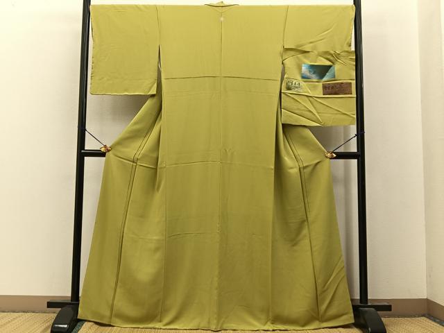 平和屋着物●上質な色無地 堅牢草木染 木蘭色 反端付き 正絹 逸品 未使用 BAAY8293hj