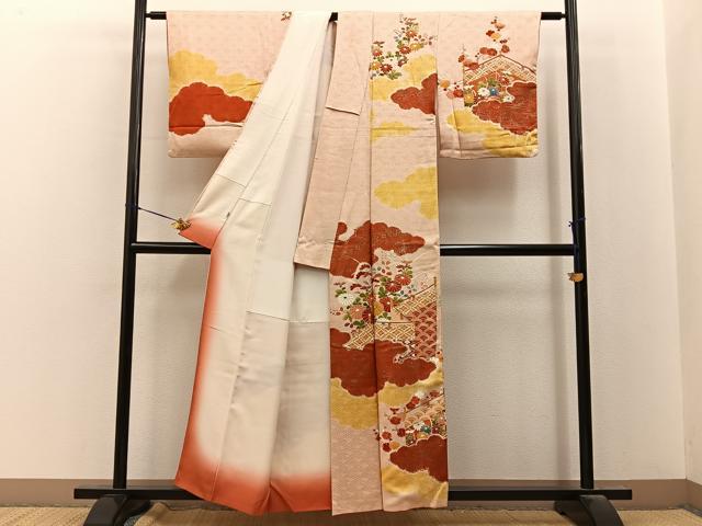 平和屋着物■訪問着 絞り 駒刺繍 万幕吉祥秋草文 金彩 小田急百貨店扱い 正絹 逸品 BAAY8302hj
