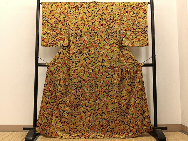 平和屋着物■上質な小紋 花鳥文 黒地 正絹 逸品 BAAY8306hj