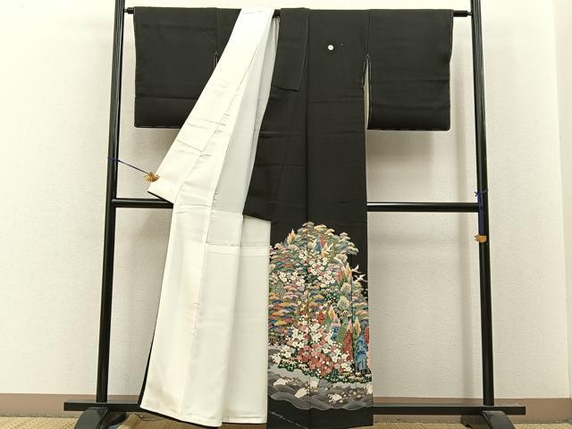 平和屋着物●豪華黒留袖 友禅 作家物 松竹梅 飛鶴風景文 正絹 逸品 未使用 BAAY8309hj