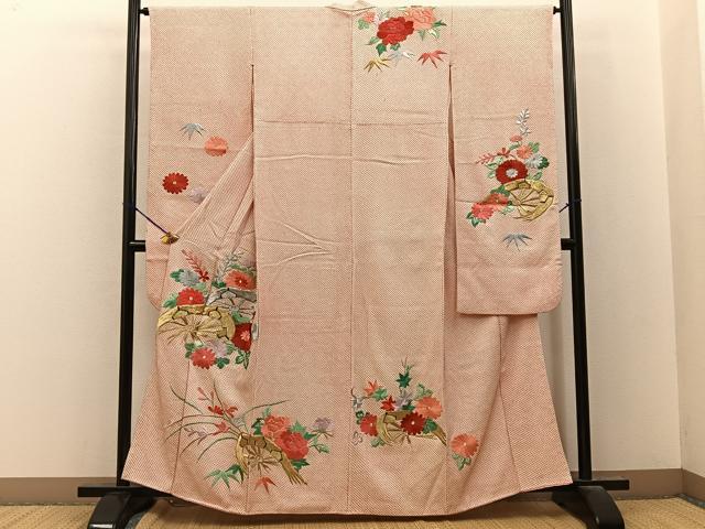 平和屋着物■豪華振袖 総絞り 駒刺繍 片輪車花文 正絹 逸品 BAAY8316hj