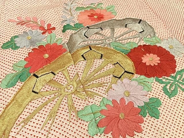 平和屋着物■豪華振袖 総絞り 駒刺繍 片輪車花文 正絹 逸品 BAAY8316hj