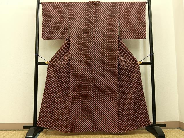 平和屋着物■上質な小紋 総絞り 菱文様 正絹 逸品 BAAY8317hj