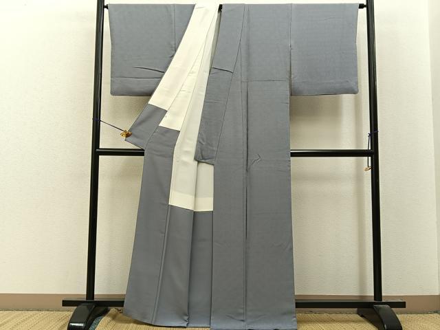 平和屋着物●上質な色無地 花地紋 鼠色 正絹 逸品 BAAY8338hj