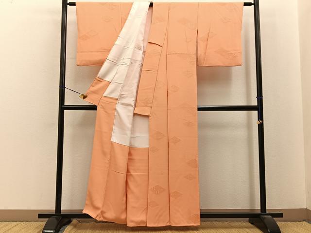 平和屋着物■上質な色無地 菱地紋 洒落柿色 正絹 逸品 BAAY8345hj