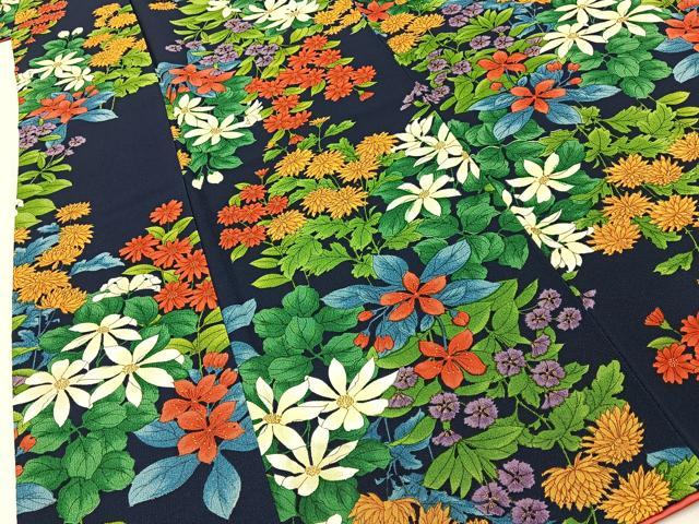 平和屋着物■上質な小紋 草花尽くし 濃紺地 金彩 正絹 逸品 BAAY8356hj
