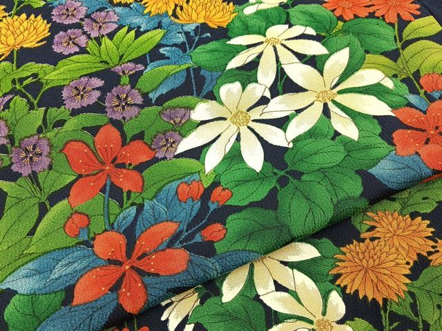 平和屋着物■上質な小紋 草花尽くし 濃紺地 金彩 正絹 逸品 BAAY8356hj