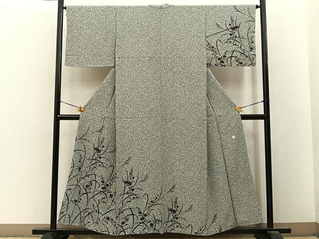 平和屋着物■訪問着 桔梗 たたき染め 黒地 金彩 正絹 逸品 未使用 BAAY8362hj