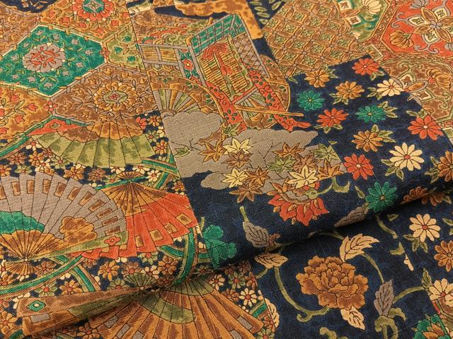 平和屋着物■上質な小紋 紬地 御所車扇面花文 正絹 逸品 BAAY8373hj