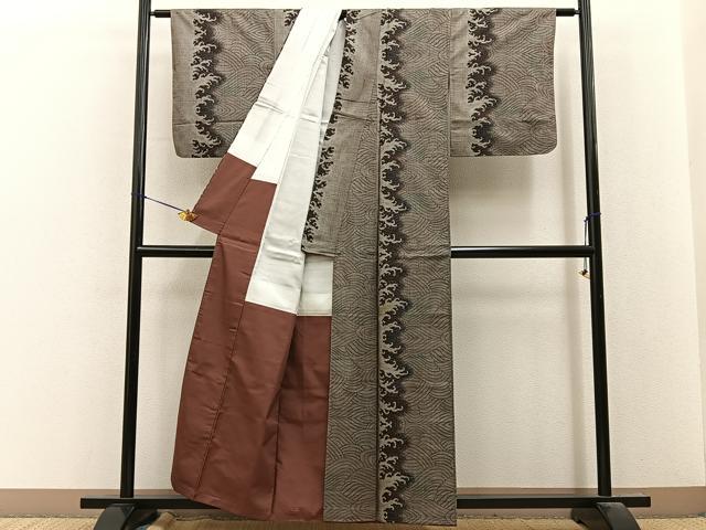 平和屋着物■本場大島紬 9マルキ 立波文 正絹 逸品 BAAY8387hj