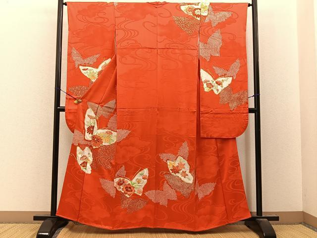 平和屋着物■豪華振袖 絞り 駒刺繍 花蝶文 金彩 正絹 逸品 BAAY8397hj