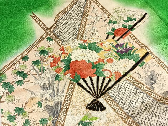 平和屋着物■訪問着 扇面花文 暈し染め 金彩 正絹 逸品 BAAY8400hj