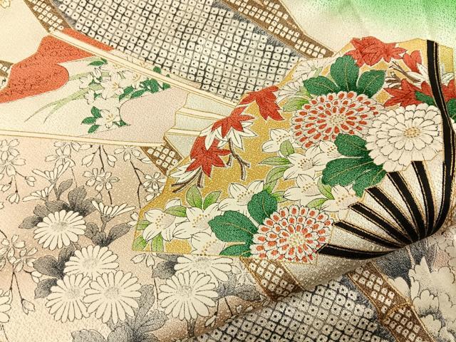 平和屋着物■訪問着 扇面花文 暈し染め 金彩 正絹 逸品 BAAY8400hj