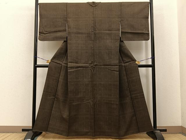 平和屋着物■上質な紬 格子柄 正絹 逸品 BAAY8419hj