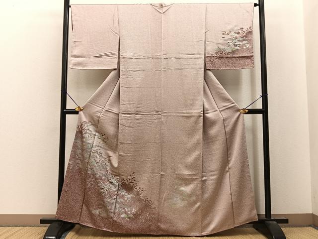平和屋着物■訪問着 刺繍 流水草花文 金銀彩 正絹 逸品 未使用 BAAY8426hj