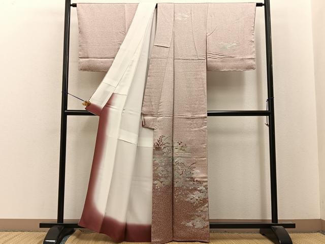平和屋着物■訪問着 刺繍 流水草花文 金銀彩 正絹 逸品 未使用 BAAY8426hj