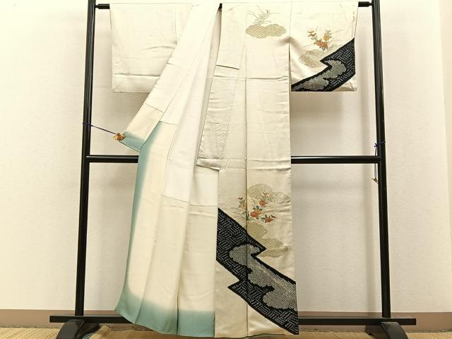 平和屋着物■訪問着 絞り 駒刺繍 雲取菊文 金彩 正絹 逸品 BAAY8429hj