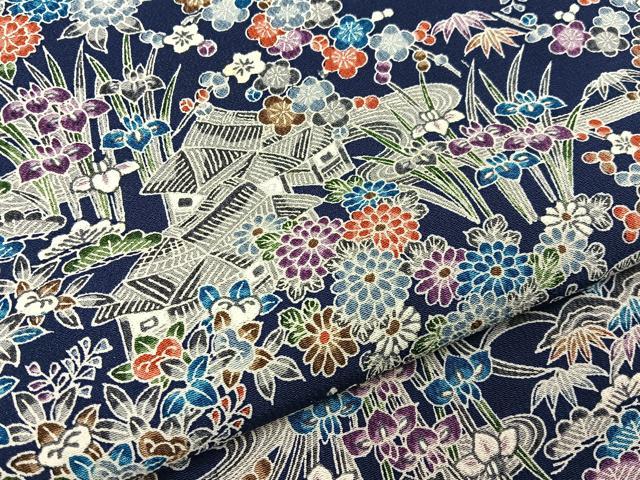 平和屋着物■上質な小紋 御所解文 濃紺地 正絹 逸品 BAAY8436hj