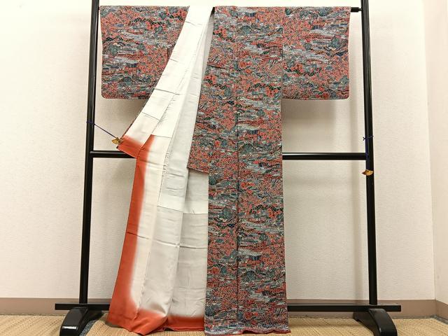 平和屋着物■上質な小紋 型染め 御所解文 鬼しぼ縮緬 正絹 逸品 BAAY8443hj