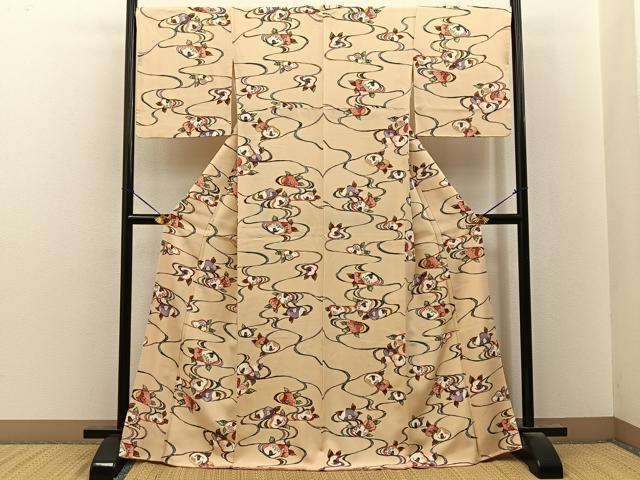 平和屋着物■上質な小紋 型染め 流水椿文 正絹 逸品 BAAY8444hj