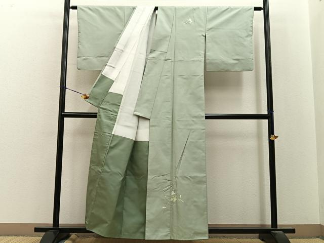 平和屋着物■訪問着 紬地 総刺繍 草花文 正絹 逸品 BAAY8445hj