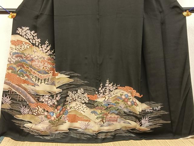 平和屋着物■豪華黒留袖 駒刺繍 茶屋辻 金彩 正絹 逸品 BAAY8446hj
