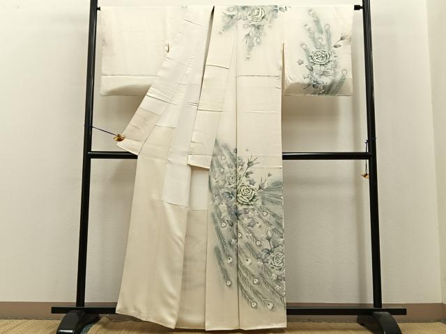 平和屋着物■訪問着 孔雀羽花文 暈し染め 銀彩 正絹 逸品 BAAY8450hj