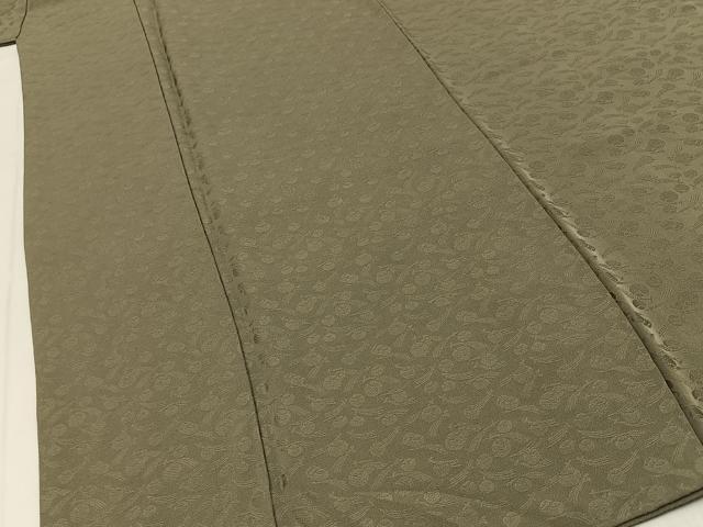 平和屋着物■上質な色無地 吹き寄せ地紋 鶸茶色 正絹 逸品 BAAY8454hj