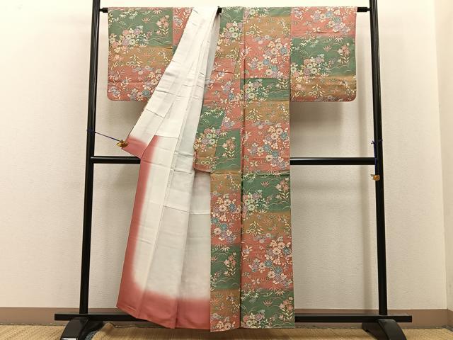 平和屋着物■上質な小紋 紬地 花蝶文 正絹 逸品 BAAY8464hj