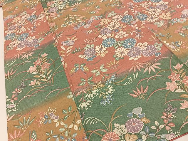 平和屋着物■上質な小紋 紬地 花蝶文 正絹 逸品 BAAY8464hj