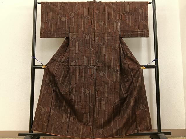 平和屋着物■上質な紬 幾何学文様 正絹 逸品 BAAY8477hj