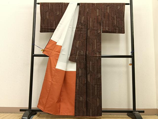 平和屋着物■上質な紬 幾何学文様 正絹 逸品 BAAY8477hj