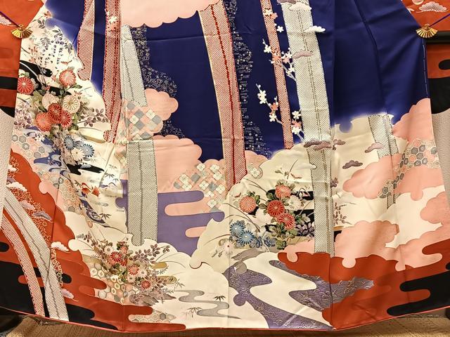 平和屋着物■豪華振袖 駒刺繍 雪輪花鳥文 暈し染め 金彩 正絹 逸品 BAAY8481hj
