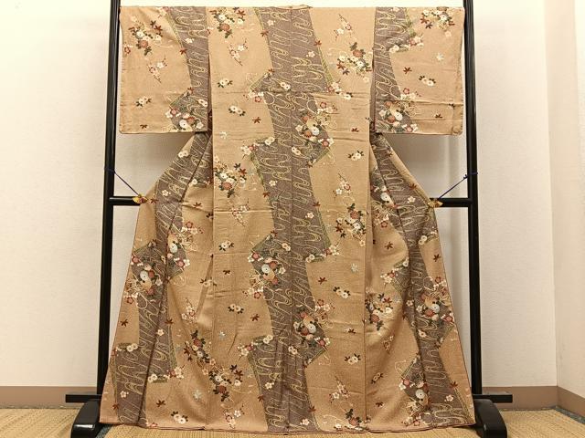 平和屋着物■上質な小紋 鼓花文 金彩 正絹 逸品 BAAY8482hj
