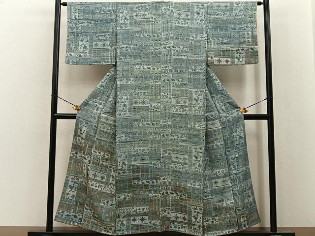 平和屋着物■訪問着 作家物 紬地 草花文 正絹 逸品 BAAY8488hj