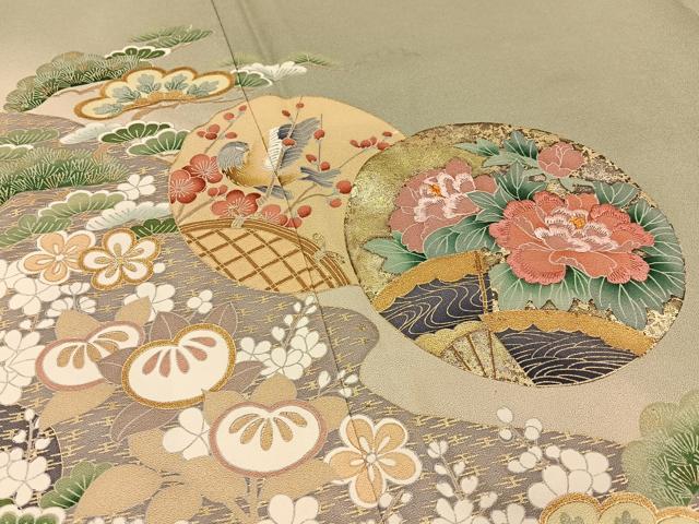平和屋着物●豪華色留袖 刺繍 宝尽くし花鳥文 暈し染め 金銀彩 正絹 逸品 BAAY8501hj