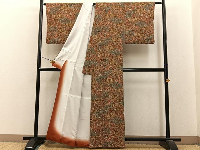 平和屋着物■小紋 切嵌更紗花文 鬼しぼ縮緬 さんび謹製 洗える着物 BAAY8506hj