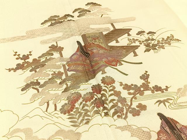 平和屋着物■中国三大刺繍 スワトウ刺繍 色留訪問着 平安人物文 金彩 正絹 逸品 未使用 BAAY8530hj