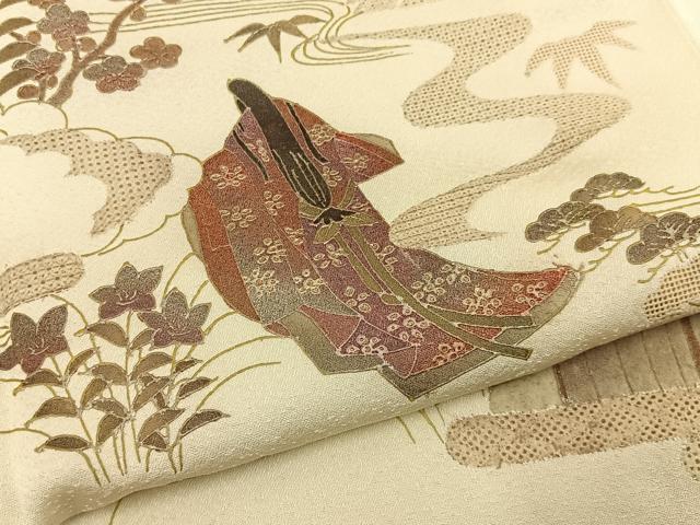 平和屋着物■中国三大刺繍 スワトウ刺繍 色留訪問着 平安人物文 金彩 正絹 逸品 未使用 BAAY8530hj