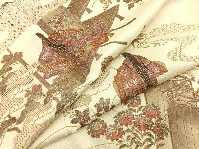 平和屋着物■中国三大刺繍 スワトウ刺繍 色留訪問着 平安人物文 金彩 正絹 逸品 未使用 BAAY8530hj