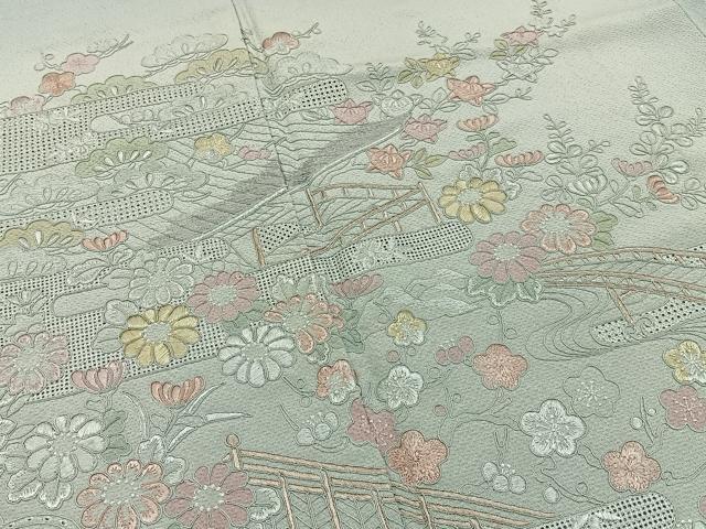 平和屋着物■中国三大刺繍 スワトウ刺繍 訪問着 総刺繍 風景花文 暈し染め 正絹 逸品 BAAY8533hj