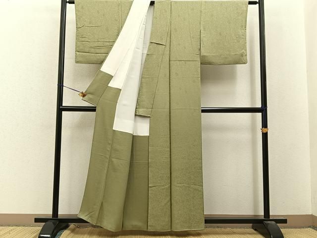 平和屋着物■上質な色無地 花唐草地紋 抹茶色 正絹 逸品 BAAY8543hj