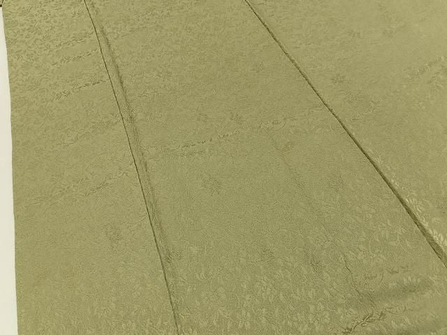 平和屋着物■上質な色無地 花唐草地紋 抹茶色 正絹 逸品 BAAY8543hj