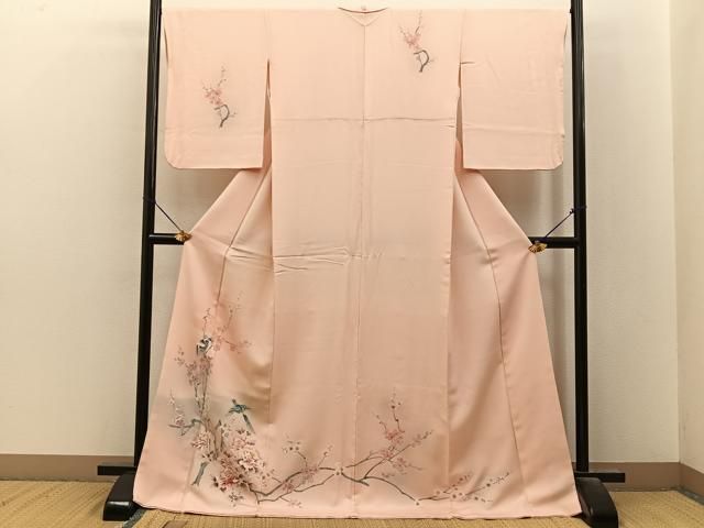平和屋着物■訪問着 花鳥文 暈し染め ロング丈 正絹 逸品 BAAY8547hj